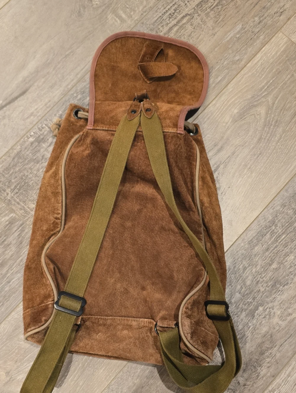 Suede Brown Drawstring Backpack